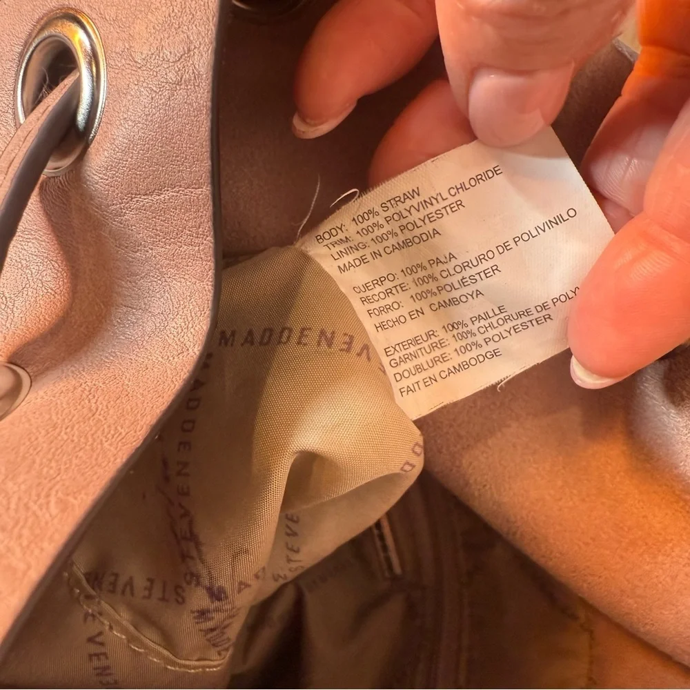 STEVE MADDEN Bmayor Raffia Crossbody Bucket Bag Blush Pink Strawberry Milkshake - Picture 15 of 16